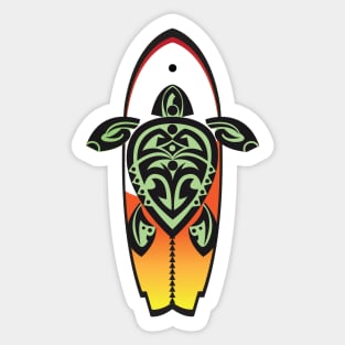 Tribal Turtle Tattoo Surfer Dude / Orange and Yellow Sticker